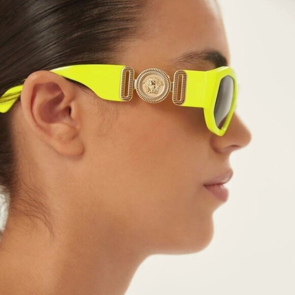 VERSACE VE4361 Biggie Sunglasses Yellow Fluo Medusa Rectangle - Picture 6 of 12